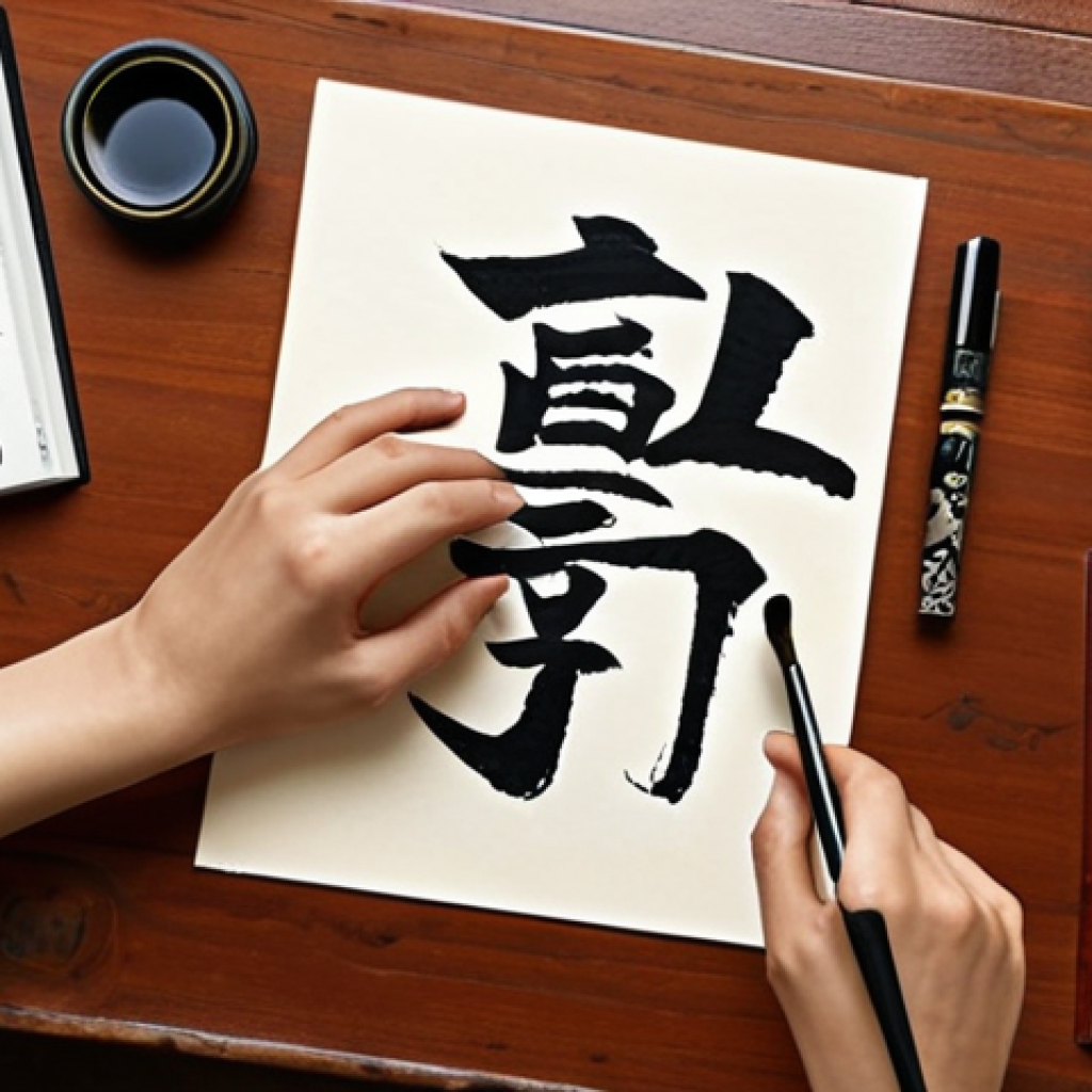 **

A student diligently studying Japanese calligraphy with a traditional brush and ink, surrounded by textbooks and cultural artifacts.

**