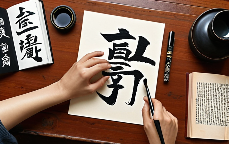 **

A student diligently studying Japanese calligraphy with a traditional brush and ink, surrounded by textbooks and cultural artifacts.

**