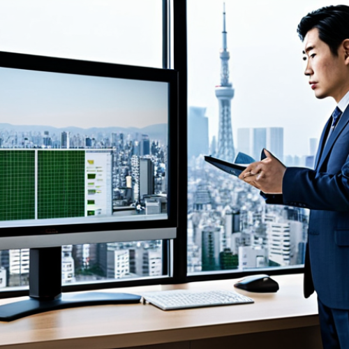 Home 22 **
A professional Japanese businessman in a modern office, wearing a modest business suit, fully clothed, appropriate attire, safe for work. He is confidently presenting data on a screen, perfect anatomy, natural proportions, high-quality digital art. Background includes Tokyo skyline visible through the window. Professional, family-friendly, appropriate content.
**